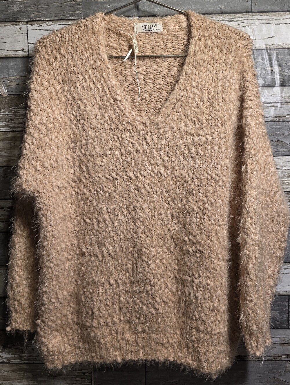 Plush V-Neck Fuzzy Sweater in Blush Pink by Julia